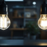 A photograph of a side-by-side comparison of a fluorescent lamp and an led bulb