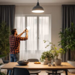 A photograph of a well-lit room showcasing a stylish 3-way light fixture in use