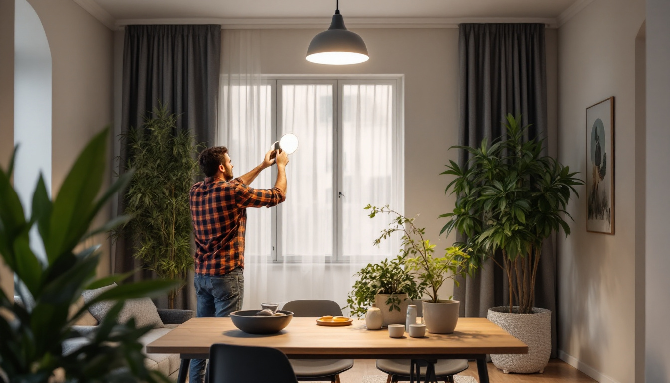 A photograph of a well-lit room showcasing a stylish 3-way light fixture in use