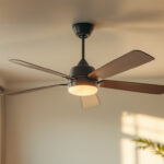 A photograph of a beautifully designed room featuring a stylish fan ceiling light