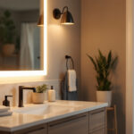A photograph of a beautifully illuminated bathroom featuring a stylish led vanity light