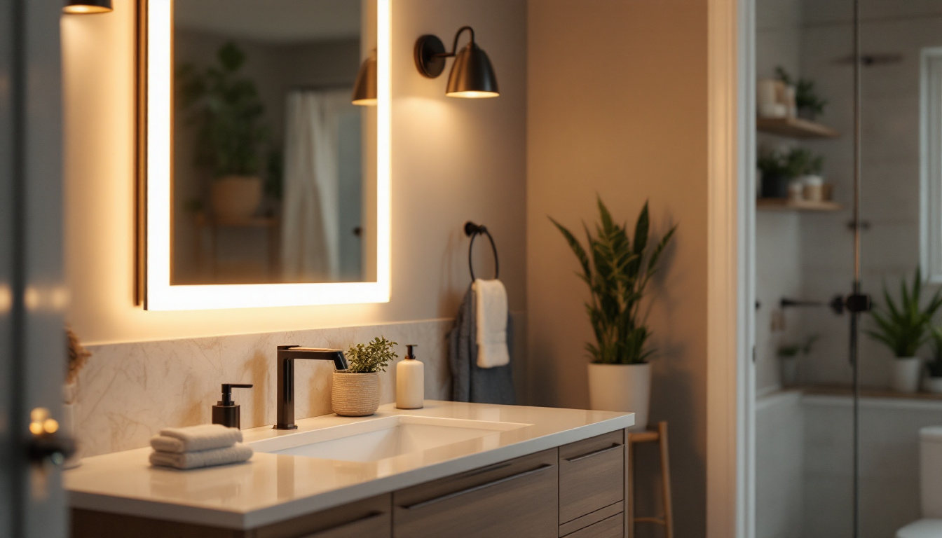 A photograph of a beautifully illuminated bathroom featuring a stylish led vanity light