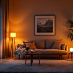 A photograph of a stylishly designed living space illuminated by various led lamps
