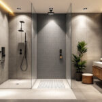 A photograph of a beautifully designed shower space featuring both 4-inch and 6-inch recessed lighting options