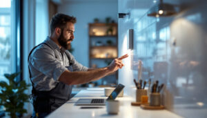 A photograph of a modern smart lighting control system in action