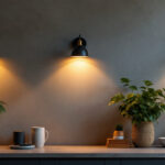 A photograph of a well-designed interior space featuring stylish wall-mounted lights