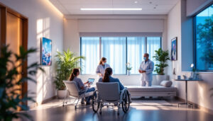 A photograph of a well-lit healthcare environment