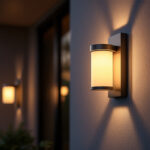 A photograph of a beautifully designed outdoor wall light fixture installed on a stylish exterior wall