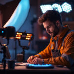 A photograph of a modern lighting contractor in a well-lit studio environment
