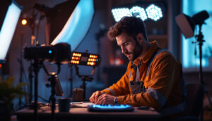 A photograph of a modern lighting contractor in a well-lit studio environment