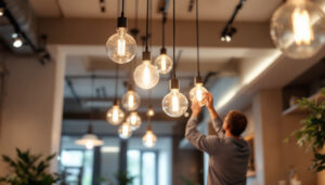 A photograph of a beautifully designed space featuring long hanging lights