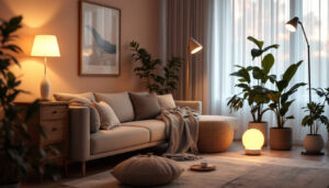 A photograph of a beautifully arranged indoor space featuring various sensor lamps in action