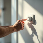 A photograph of a skilled lighting contractor expertly installing a high-quality dimmer switch in a beautifully lit room