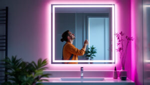 A photograph of a well-lit space showcasing a modern led mirror installation