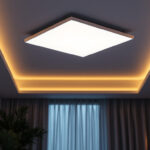 A photograph of a modern ceiling light panel installed in a stylish room