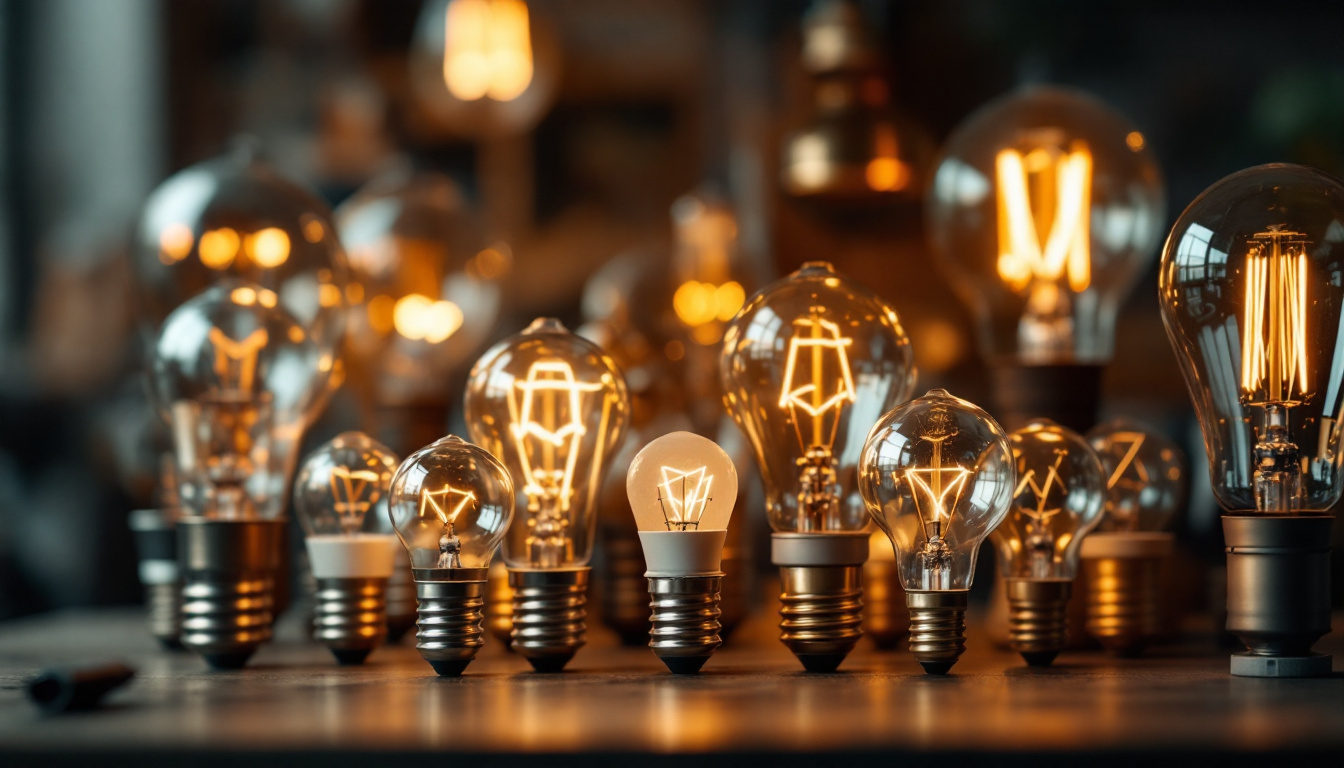A photograph of a variety of standard light bulb base types displayed together