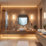 A photograph of a beautifully illuminated bathroom featuring stylish led lights
