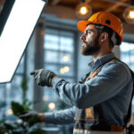 A photograph of a lighting contractor installing or showcasing work led lights in a commercial setting