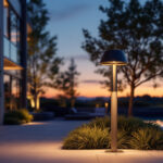 A photograph of a stylish lamp pole base integrated into an aesthetically pleasing outdoor lighting design