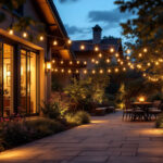 A photograph of a beautifully illuminated outdoor space at dusk