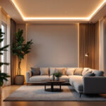 A photograph of a lighting contractor installing modern led lights in a beautifully designed home interior