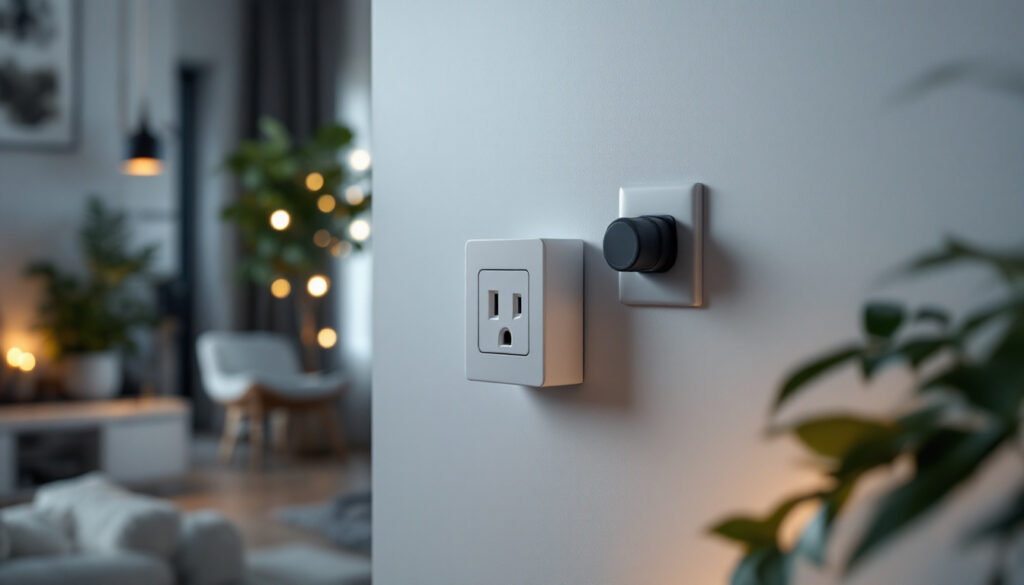 A photograph of a lighting contractor efficiently installing a modern square outlet in a beautifully lit residential space