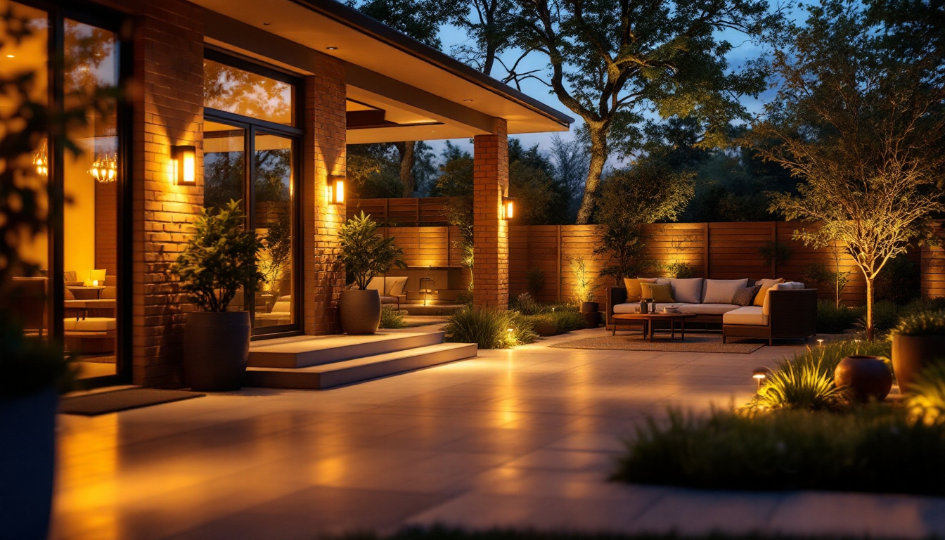 A photograph of a beautifully illuminated patio at dusk