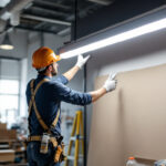A photograph of capture a photograph of a 4ft fluorescent light fixture installed in a well-lit workspace