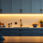 A photograph of a well-lit kitchen showcasing under-cabinet lighting in action