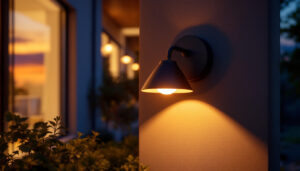 A photograph of a beautifully illuminated outdoor space at dusk