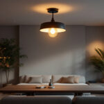 A photograph of a stylish modern semi flush mount light fixture elegantly illuminating a contemporary living space