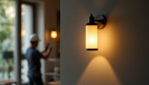 A photograph of a beautifully designed lighthouse sconce installed in a stylish interior setting