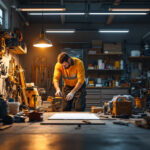 A photograph of a well-lit garage workspace showcasing led lights in action