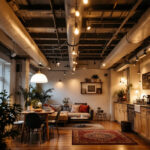A photograph of a beautifully lit exposed ceiling basement