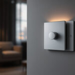 A photograph of a stylishly designed light switch in a modern interior setting