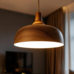 A photograph of a stylish ceiling pendant light installed in a modern living space