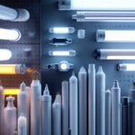 A photograph of a well-organized display of various types of fluorescent tubes
