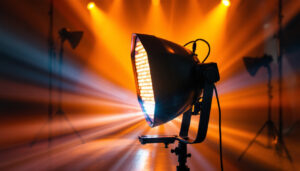 A photograph of a dynamic lighting setup featuring sonic lights in action