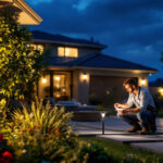 A photograph of a well-lit outdoor space showcasing various high-quality solar lights in use