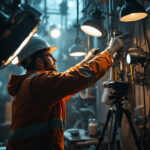 A photograph of a lighting contractor on-site