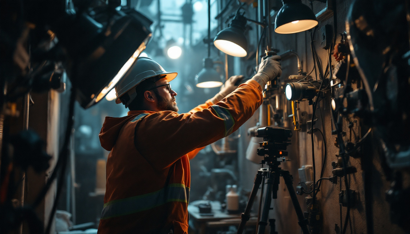 A photograph of a lighting contractor on-site