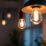 A photograph of a close-up shot of an mr16 led bulb installed in a stylish lighting fixture
