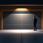 A photograph of a well-lit garage showcasing motion-activated lights in action