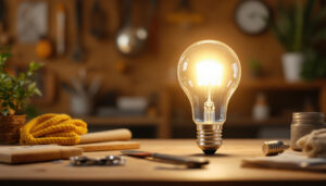 A photograph of a modern light bulb shaped like a traditional incandescent bulb