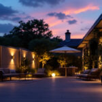 A photograph of a beautifully illuminated outdoor space at dusk