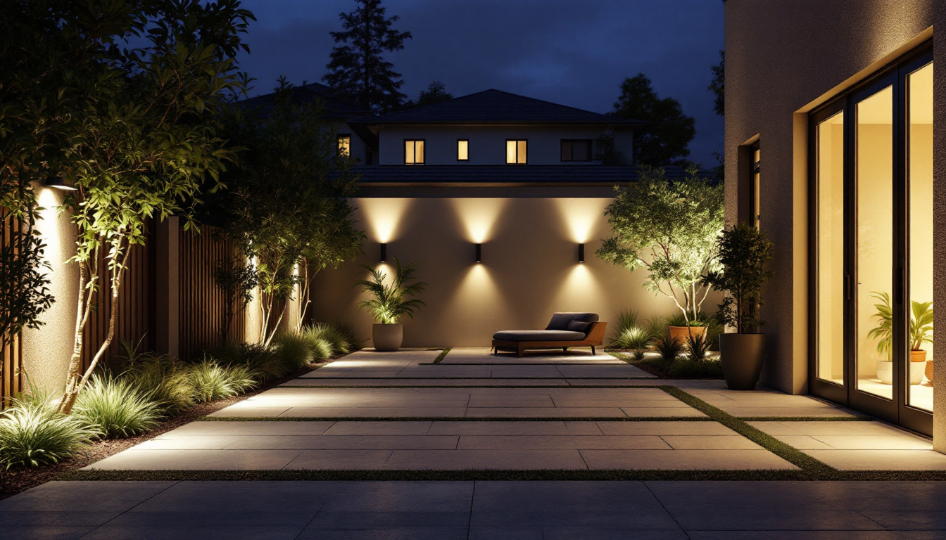 A photograph of a well-lit outdoor space showcasing various types of exterior led lighting installations
