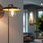 A photograph of a stylish indoor lamp post illuminating a beautifully designed room