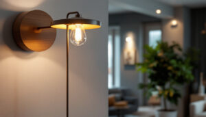 A photograph of a stylish indoor lamp post illuminating a beautifully designed room