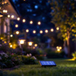 A photograph of a beautifully illuminated outdoor space featuring various solar-powered lights in action