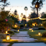 A photograph of a beautifully illuminated outdoor space at dusk